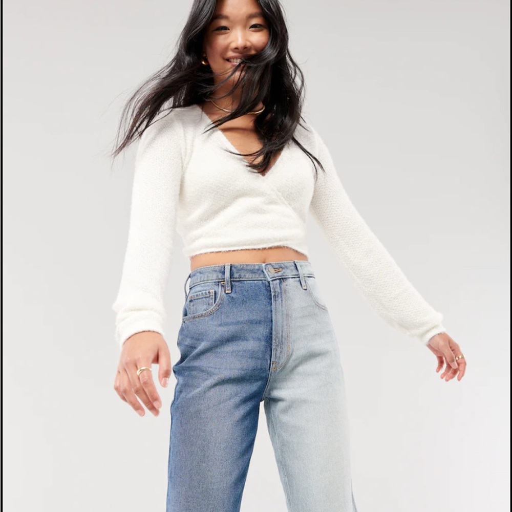 Hollister White eyelash crop wrap top